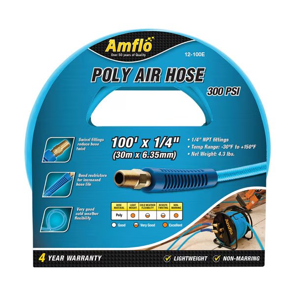 1/4 X 100' Poly Air Hose, Amflo, Mfr#: 12-100 E